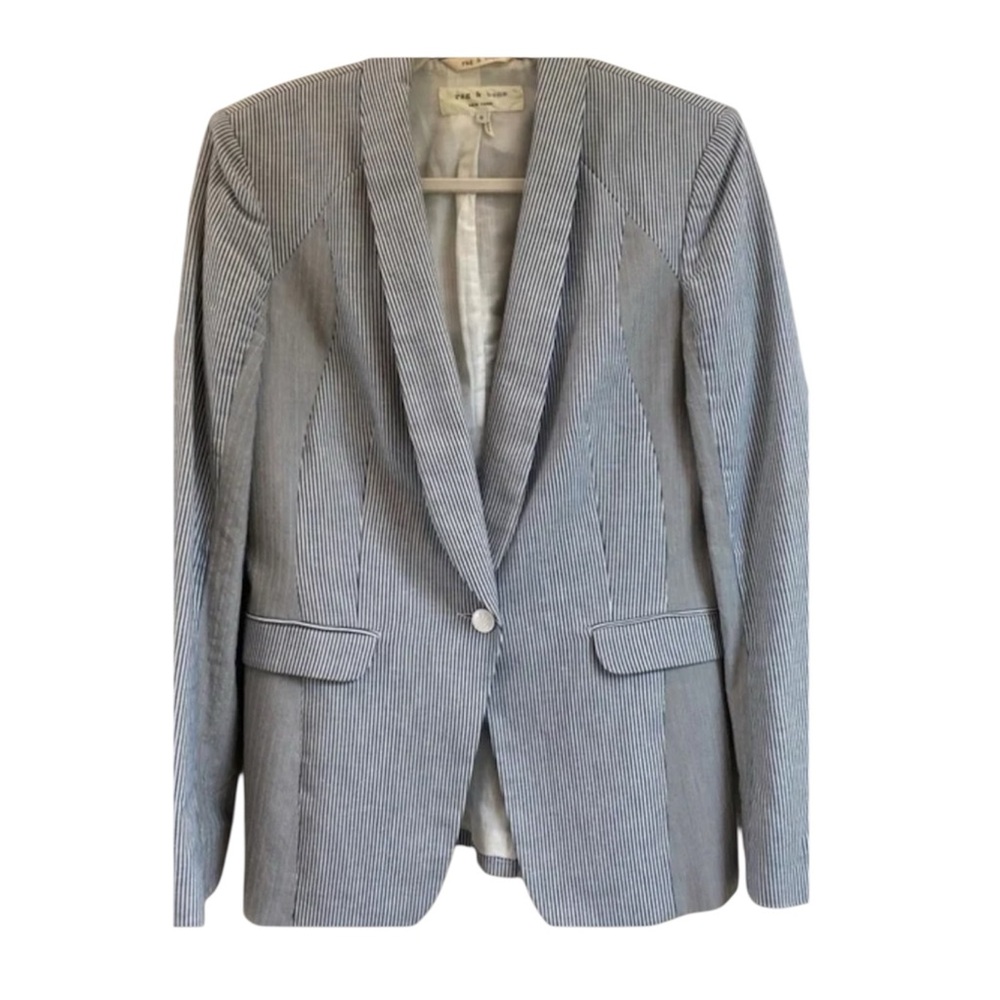 RAG & BONE SEERSUCKER BLAZER ~ BLUE & WHITE ~ CLASSIC DESIGN ~ SIZE 10